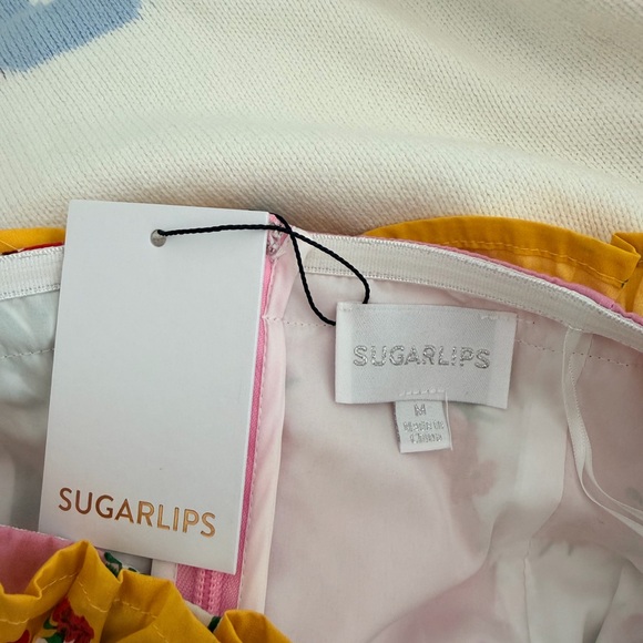 NWT Sugarlips Maia Floral Strapless Dress with Yellow Ruffle Edge and Belt - Picture 5 of 7